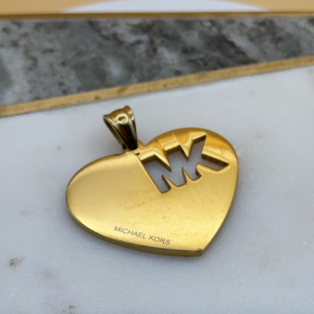 Michael Kors MK Logo Gold Tone Stainless Steel Heart Pendant 💛 - Picture 5 of 12